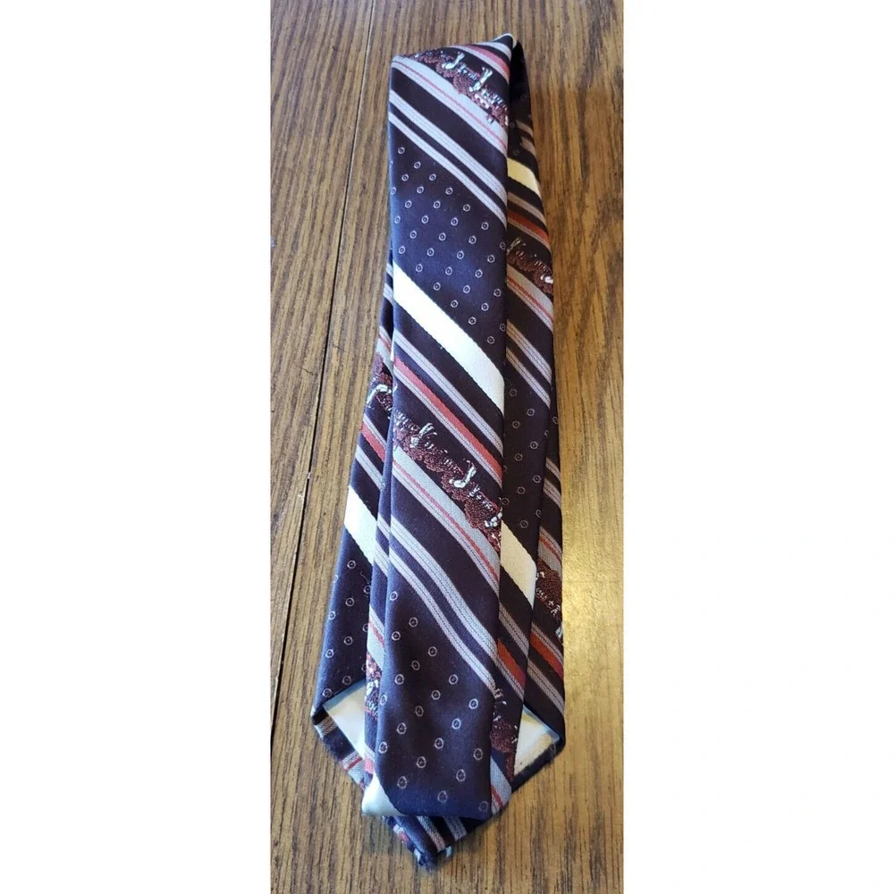 Richwood Collection Vintage Retro Classic Brown Red White Striped Necktie Tie